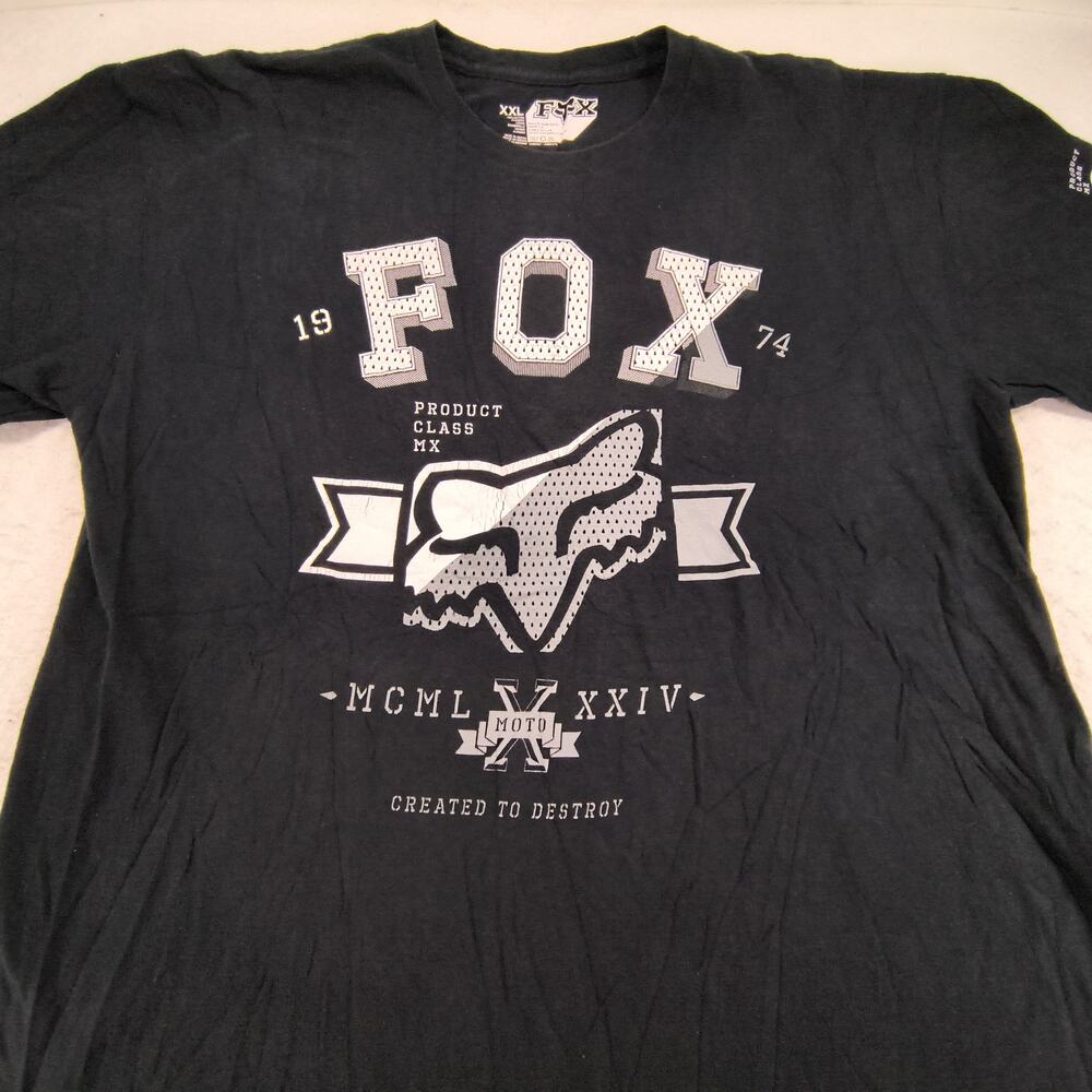 Fox Casual Crew Neck Graphic Short Sleeve T Shirt Mens Size 2XL Black White